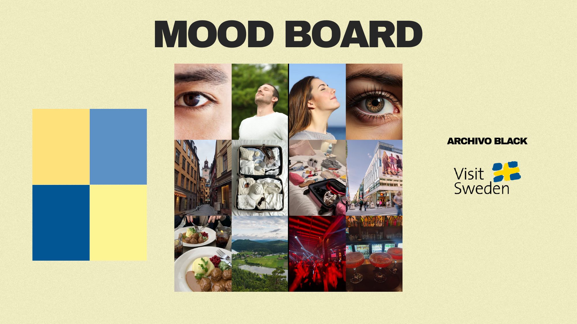 Moodboard in Visit Sweden yellow and blue with Archivo Black